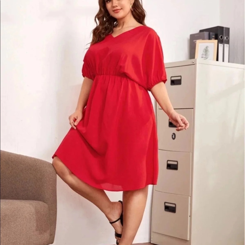 Plus Size Shein Dolman Sleeves Red Dress